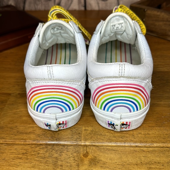 Vans flour shop white leather and rainbow sneakers women’s 7 or mens 5.5 - Picture 4 of 7